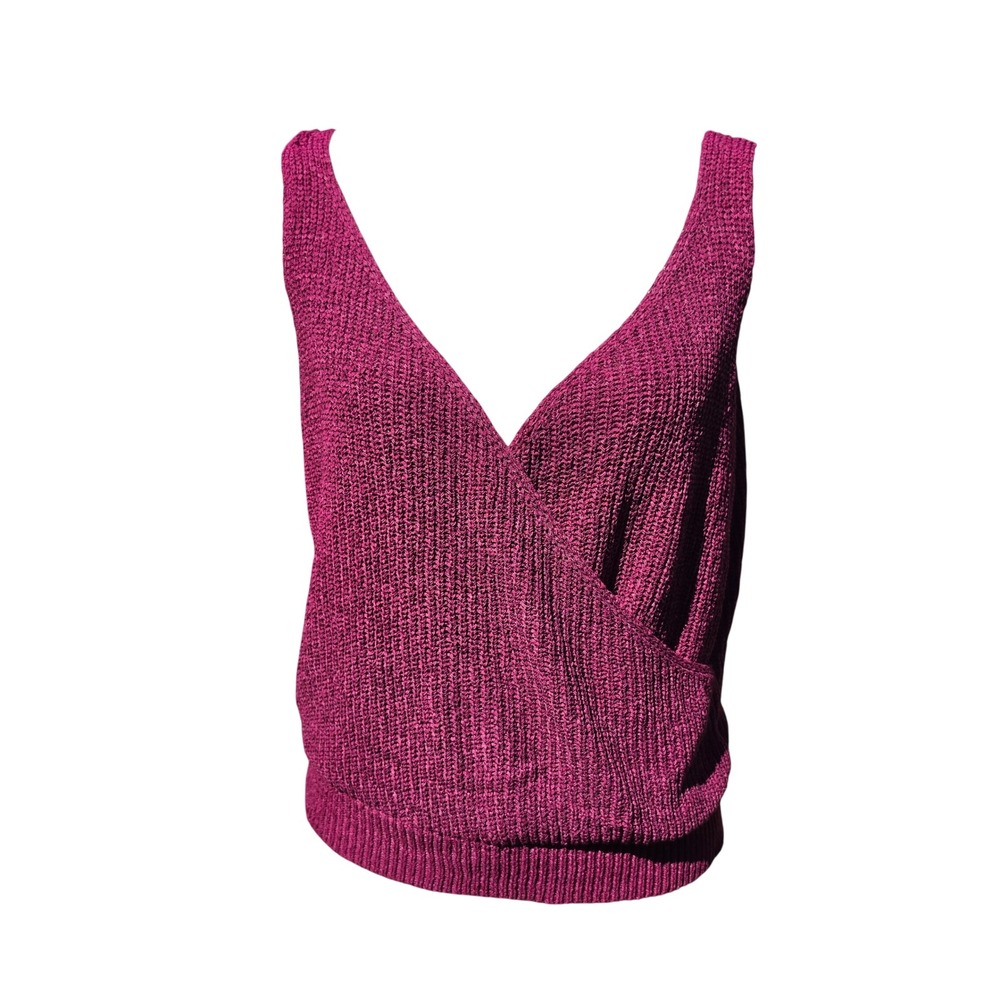 Pepin Womens Magenta Open Knit Surplice Wrap Sleeveless Tank Top Size Large